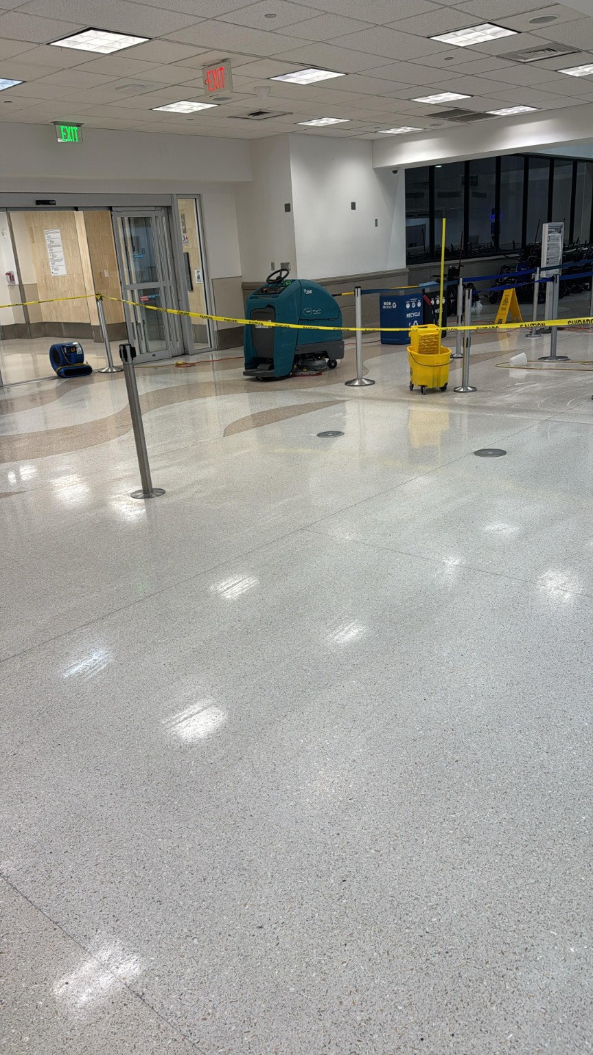 Shined commercial floor after deep cleaning